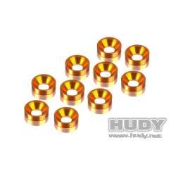 Arandela aluminio cónica naranja (10) HUDY. Referencia 296510-O.