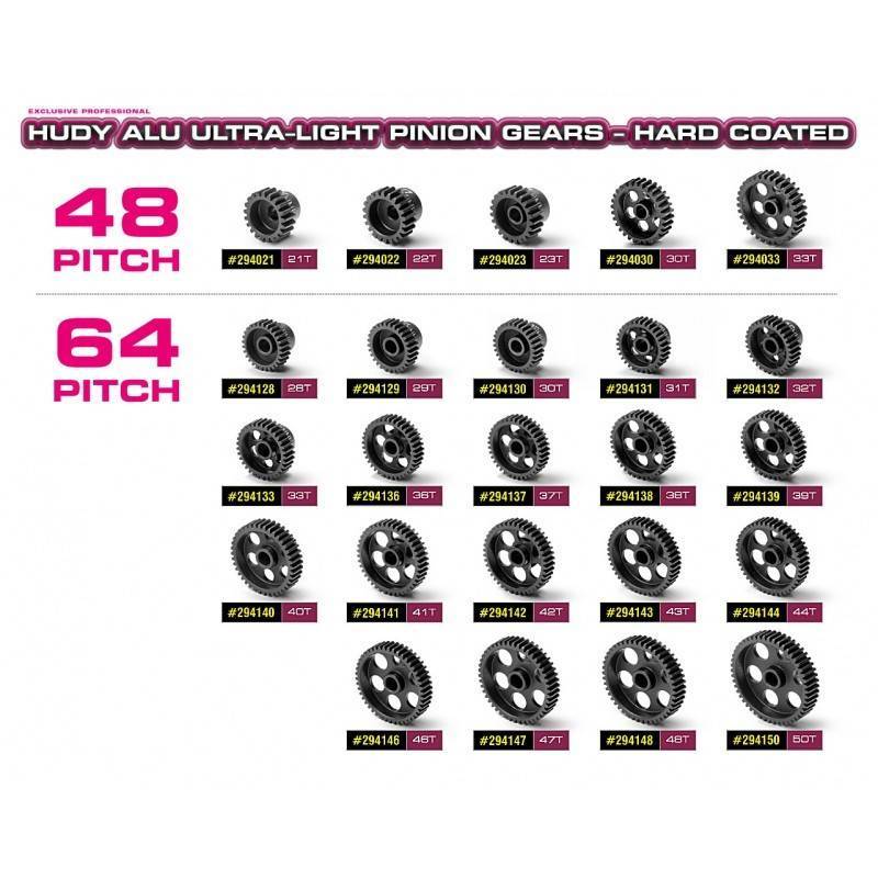 Piñón aluminio ultra ligero 38T / 64P HUDY. Referencia 294138.