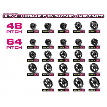 Piñón aluminio ultra ligero 38T / 64P HUDY. Referencia 294138.