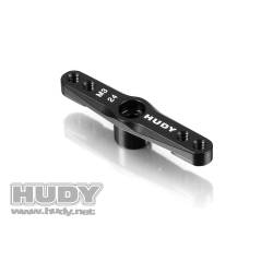 Horn servo aluminio acelerador/freno Hitec 2 agujeros M3 - 24T HUDY. Referencia 293508.