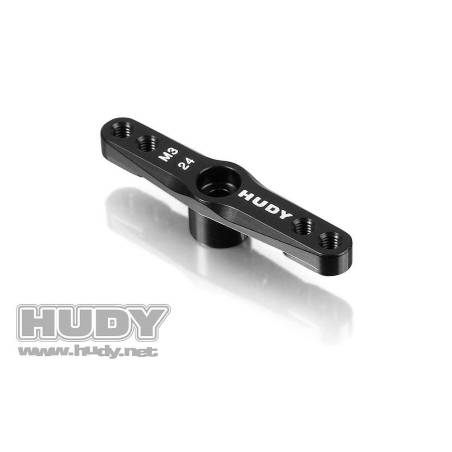 Horn servo aluminio acelerador/freno Hitec 2 agujeros M3 - 24T HUDY. Referencia 293508.