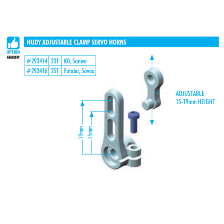 Brazo servo dirección aluminio ajustable Futaba Savöx 25T HUDY. Referencia 293416.