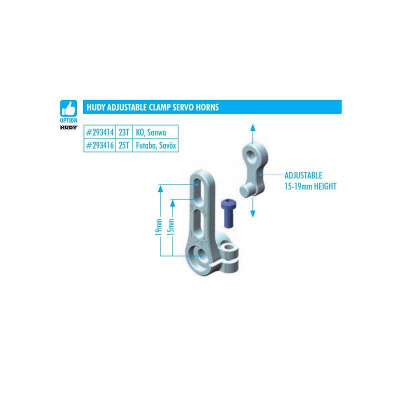 Brazo servo dirección aluminio ajustable KO Propo Sanwa 23T HUDY. Referencia 293414.