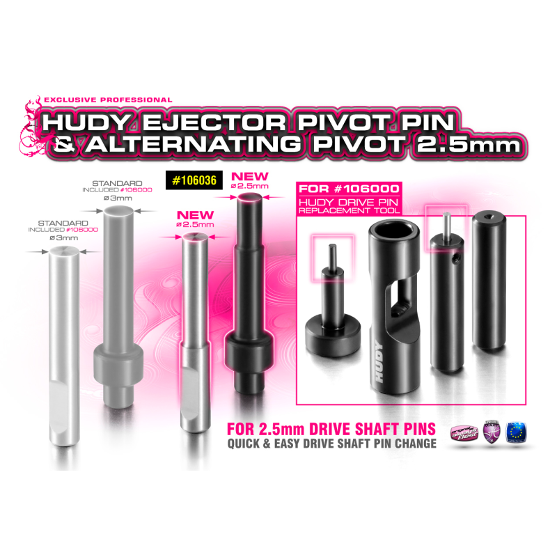 Ejector pivot pin & alternating pivot 2.5 mm HUDY. Referencia 106036.