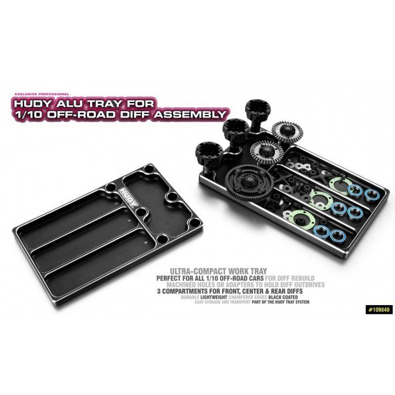 Bandeja aluminio 1/10 Off-Road diff assembly HUDY. Referencia 109840.