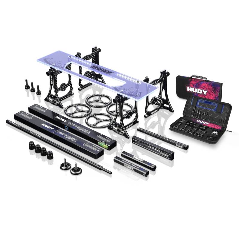 Set completo mesa reglajes setup + maleta transporte 1/10 Touring HUDY. Referencia 109351.