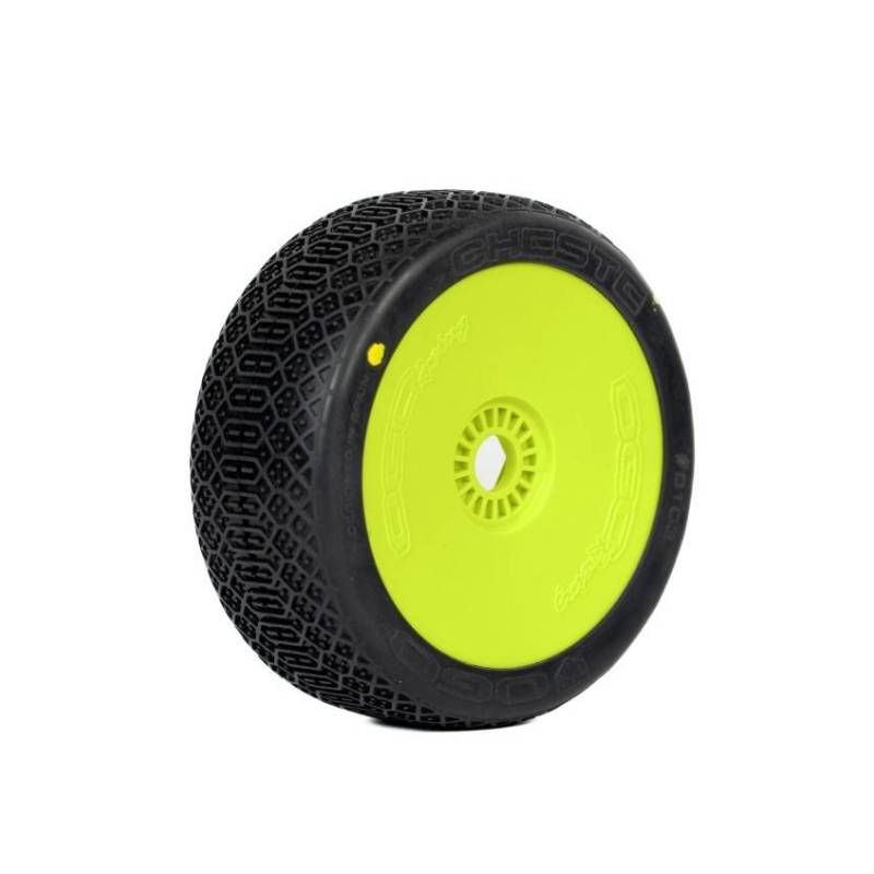 Ruedas Ogo Racing 1/8 Buggy Cheste Clay Super Soft Premontadas Llantas Amarillas 2 Piezas Compuesto CH. Ref H0103GCSSY