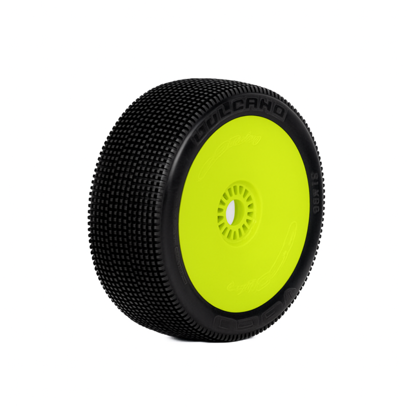 Ruedas Ogo Racing 1/8 Buggy Vulcano Clay Premontadas Llantas Amarillas 2 Piezas Compuesto CH. Ref H1206GCY