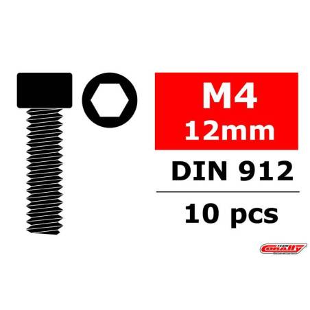 Tornillo hexagonal cabeza cilíndrica M4 x 12 mm 10 piezas Team Corally. Ref. C-3001-40-12
