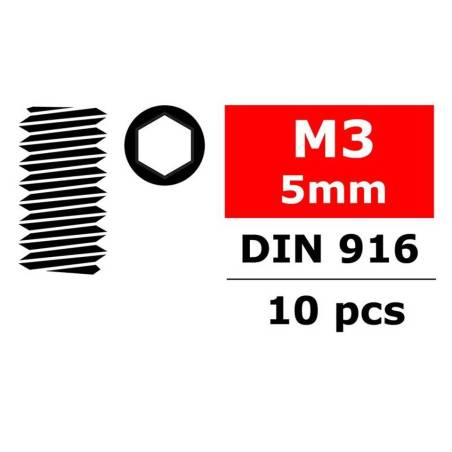 Tornillo acero M3 x 5 mm hexagonal 10 piezas Team Corally. Ref. C-3004-30-05