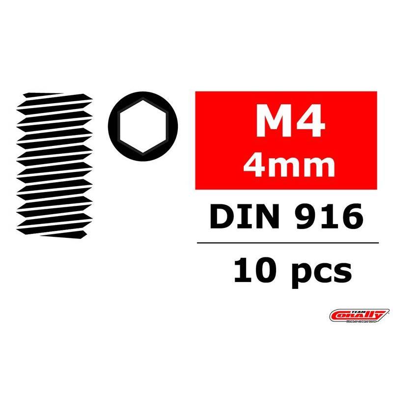 Tornillo acero M4 x 4 mm hexagonal 10 piezas Team Corally. Ref. C-3004-40-04