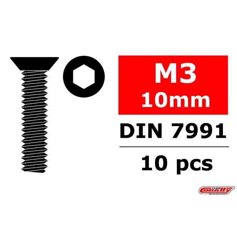 Tornillo hexagonal cabeza avellanada M3 x 10 mm 10 piezas Team Corally. Ref. C-3002-30-10