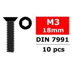 Tornillo hexagonal cabeza avellanada M3 x 18 mm 10 piezas Team Corally. Ref. C-3002-30-18