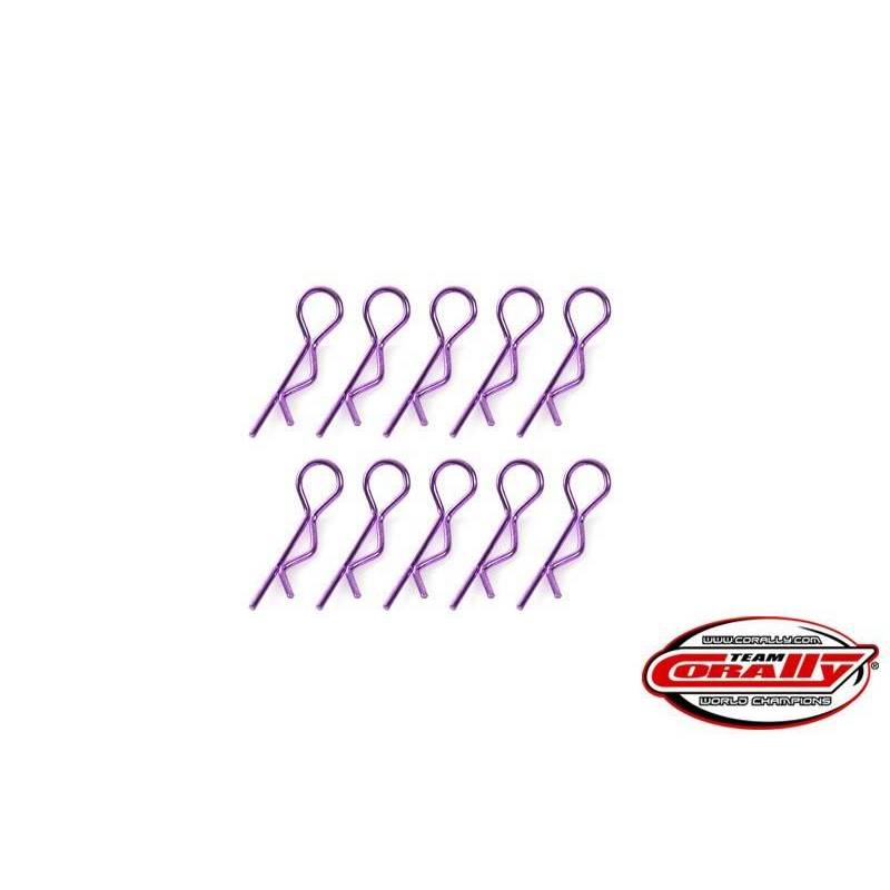 Clips carrocería 1/10 morado Team Corally. Ref. C-35103