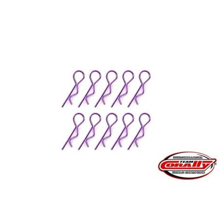 Clips carrocería 1/10 morado Team Corally. Ref. C-35103