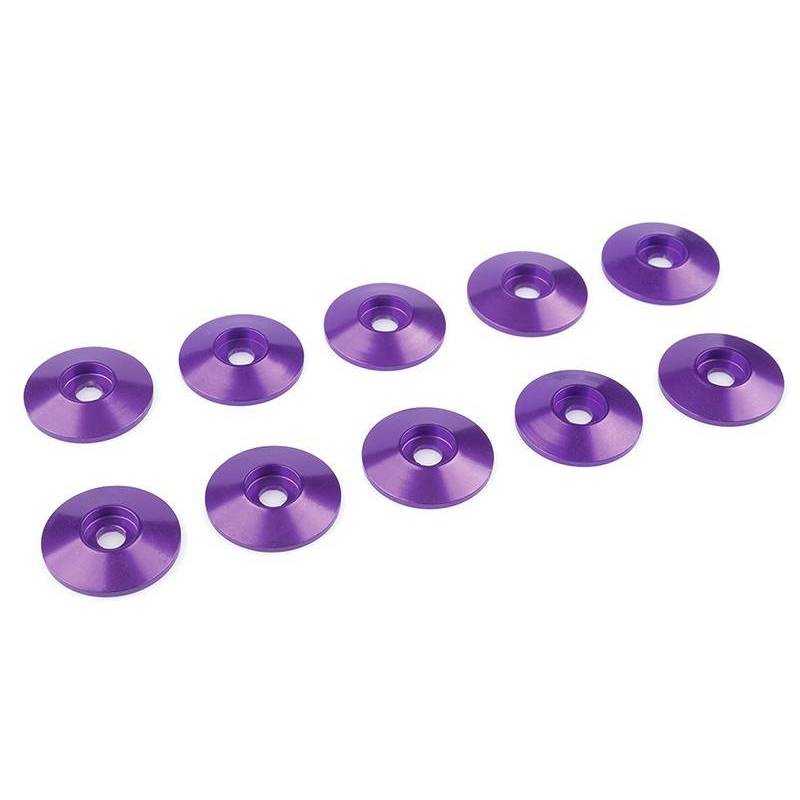 Arandela cónica M3 morado 15 mm 10 piezas Team Corally. Ref. C-31312