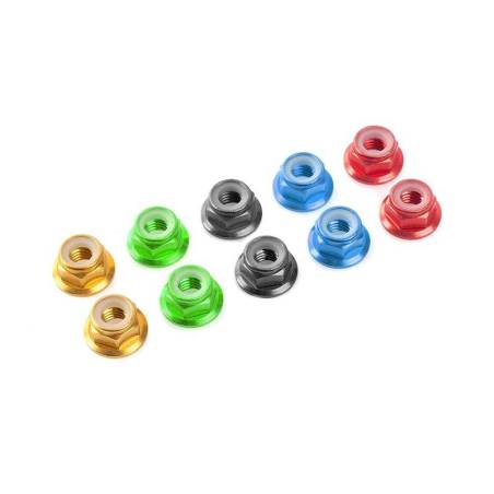 Tuerca autoblocante M3 morado con labio 10 piezas Team Corally. Ref. C-31122