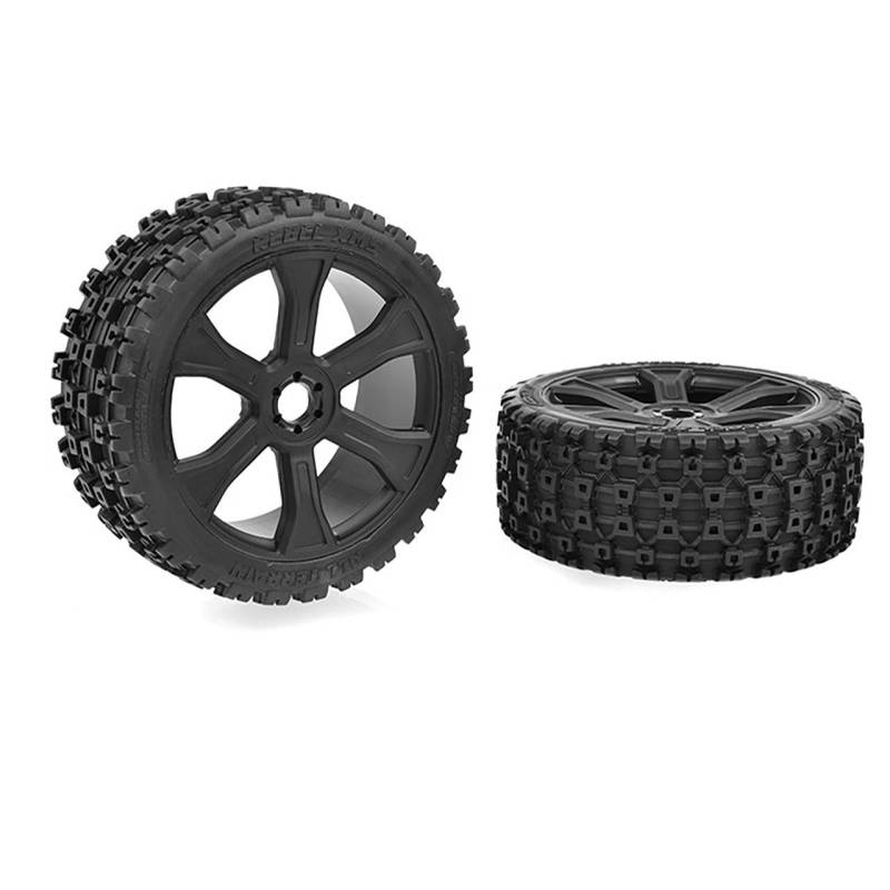 Ruedas XL6S Rebel XMS perfil bajo montadas llanta negra 1 par Team Corally. Ref. C-00180-856