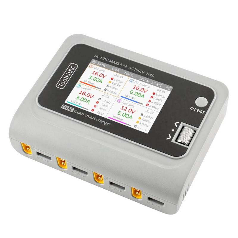 Cargador AC/DC Q4AC LiPo 1-4S 5A 4 canales ToolkitRC