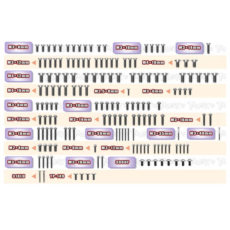 Set Tornilleria Titanio Cabeza UFO Tworks para Xray XB8'26 (159pcs.). Ref. TSSU-XB8´26