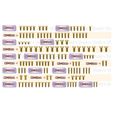 Set Tornilleria Dorada Cabeza UFO Tworks para Xray XB8'26 (124pcs.). Ref. GSSU-XB8E´26